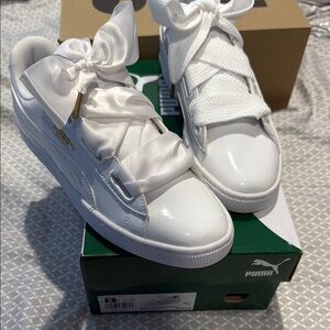 PUMA White Sneakers with Ribbon Accents